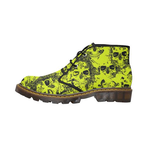 cloudy Skulls black yellow by JamColors Women's Canvas Chukka Boots (Model 2402-1)