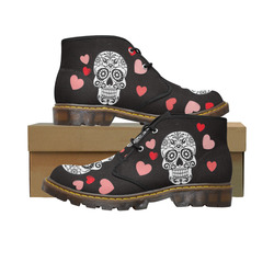 skull with hearts Women's Canvas Chukka Boots/Large Size (Model 2402-1)