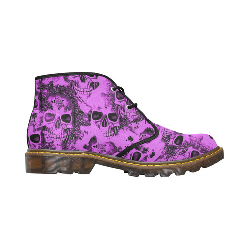 cloudy Skulls pink by JamColors Women's Canvas Chukka Boots (Model 2402-1)