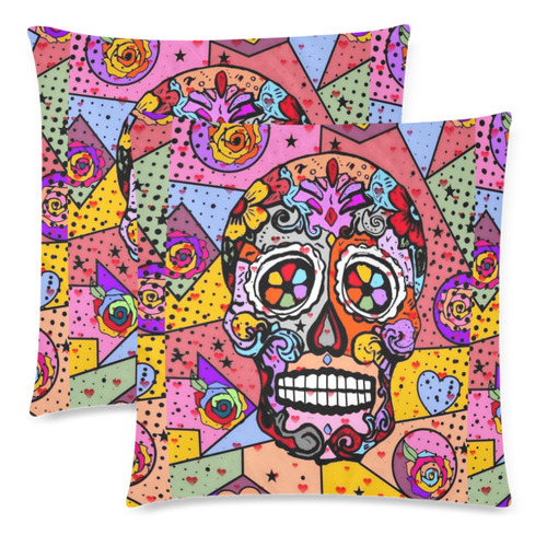 Skull Popart by Nico Bielow Custom Zippered Pillow Cases 18"x 18" (Twin Sides) (Set of 2)