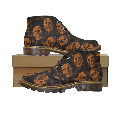sparkling glitter skulls orange by JamColors Women's Canvas Chukka Boots/Large Size (Model 2402-1)