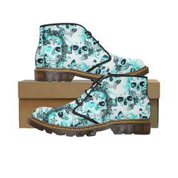 cloudy Skulls white aqua by JamColors Women's Canvas Chukka Boots (Model 2402-1)