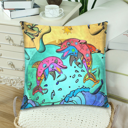 Dolphin Popart by Nico Bielow Custom Zippered Pillow Cases 18"x 18" (Twin Sides) (Set of 2)