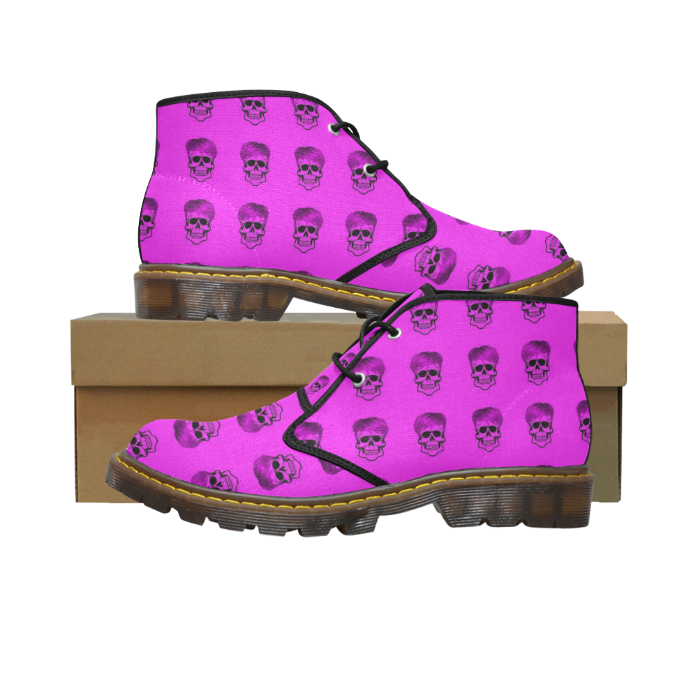 Funny Skull Pattern, pink Women's Canvas Chukka Boots (Model 2402-1)