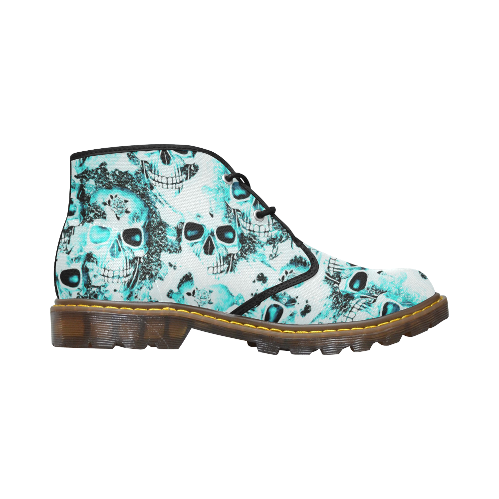 cloudy Skulls white aqua by JamColors Women's Canvas Chukka Boots (Model 2402-1)