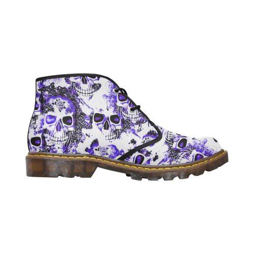 cloudy Skulls white blue by JamColors Women's Canvas Chukka Boots (Model 2402-1)