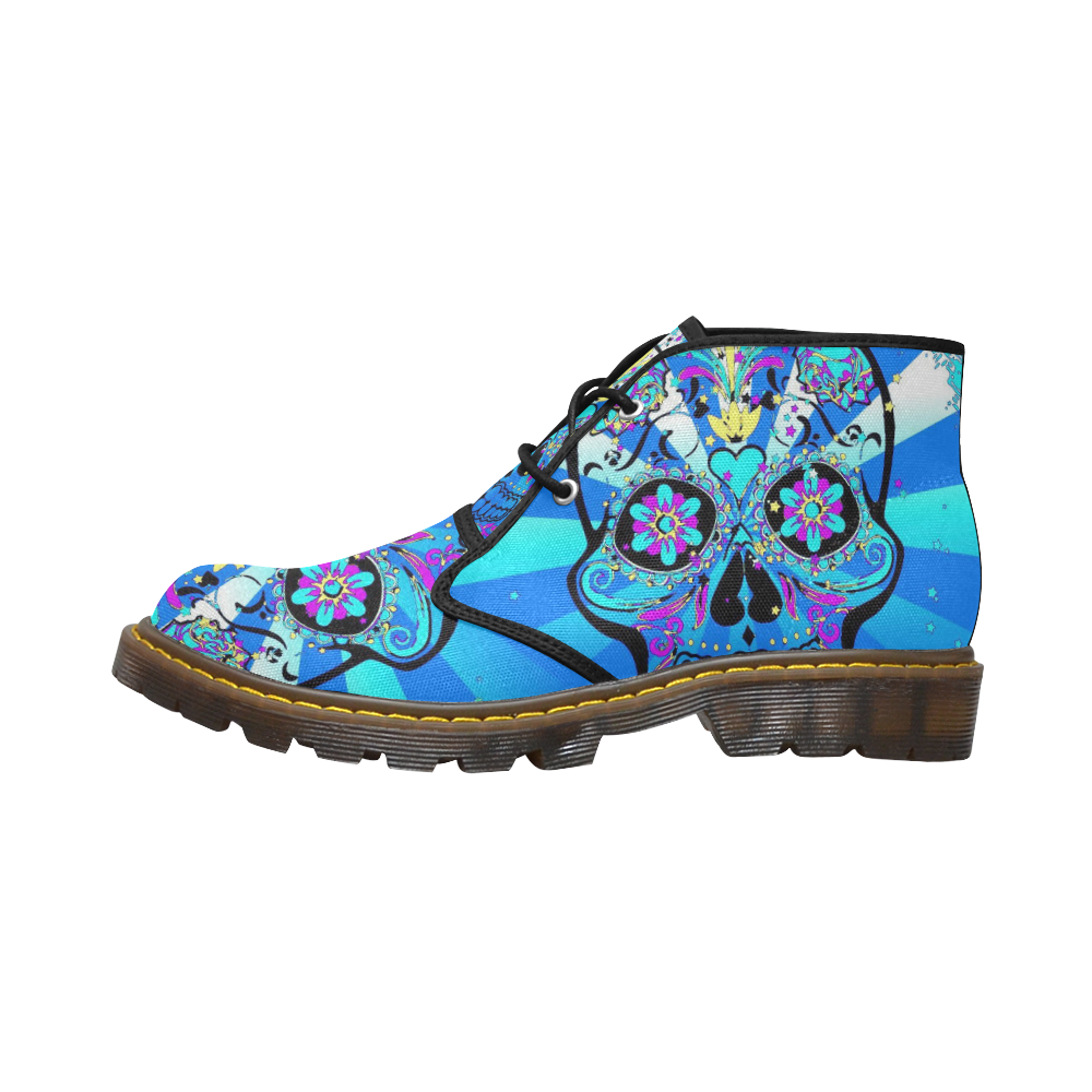 psychedelic Pop Skull 317B by JamColors Women's Canvas Chukka Boots/Large Size (Model 2402-1)