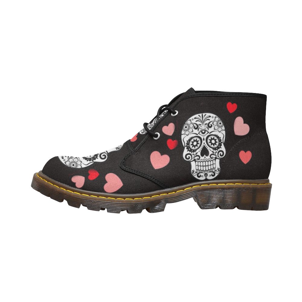 skull with hearts Women's Canvas Chukka Boots/Large Size (Model 2402-1)