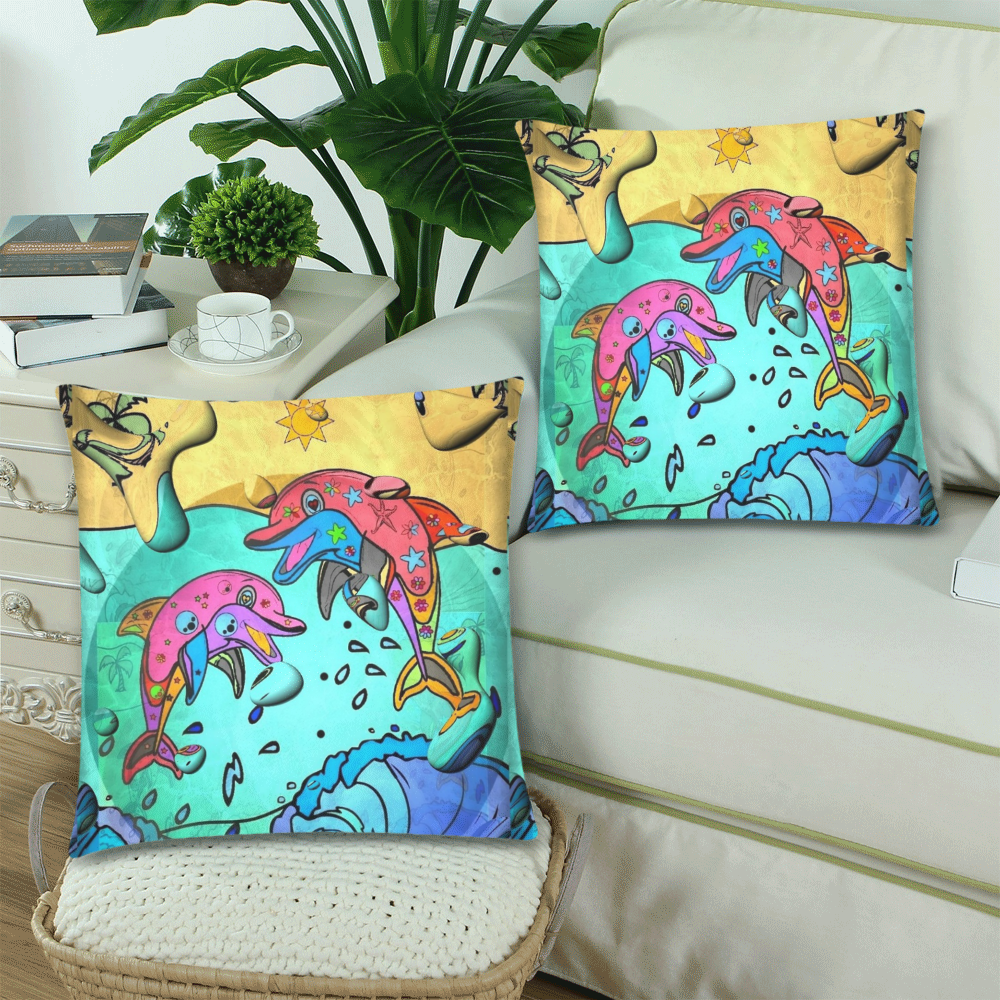 Dolphin Popart by Nico Bielow Custom Zippered Pillow Cases 18"x 18" (Twin Sides) (Set of 2)