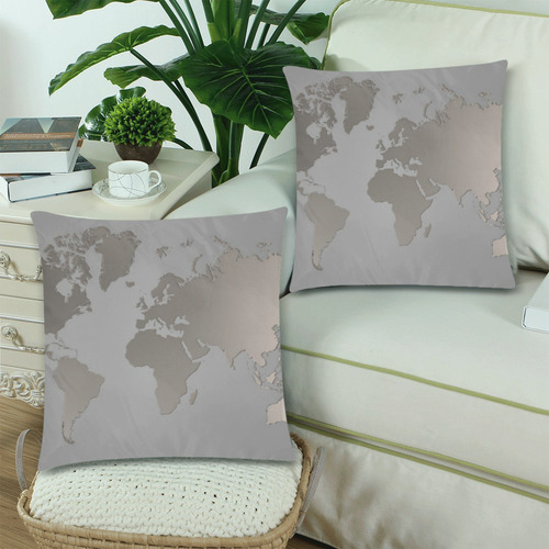 Pillows 18 x 18 Zippered World Map Gray by Tell3People Custom Zippered Pillow Cases 18"x 18" (Twin Sides) (Set of 2)