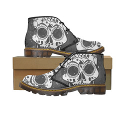 black and white Skull Women's Canvas Chukka Boots/Large Size (Model 2402-1)