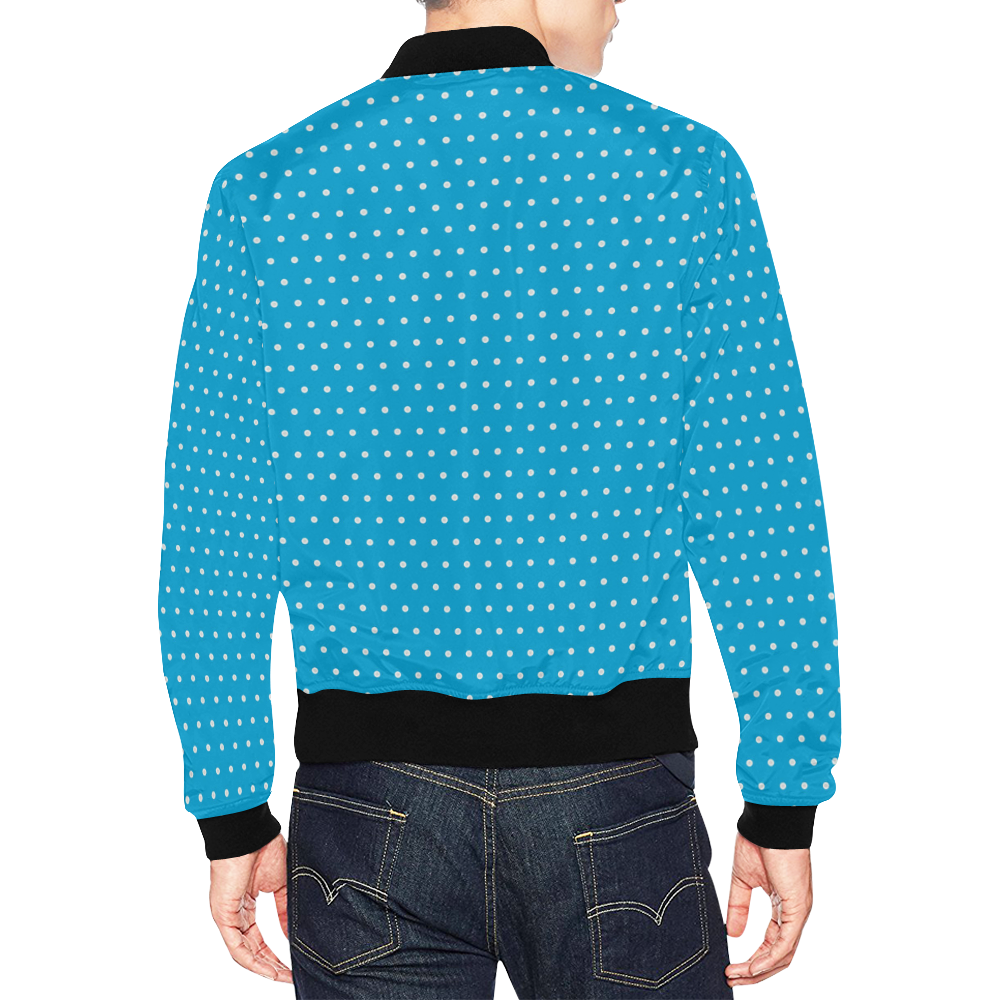 Polka Dot Pin Blue All Over Print Bomber Jacket for Men (Model H19)