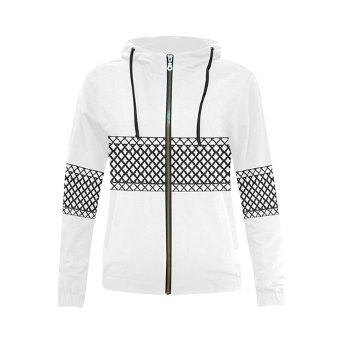 Middi White All Over Print Full Zip Hoodie for Women (Model H14)