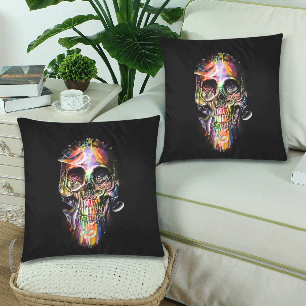Skull Popart by Nico Bielow Custom Zippered Pillow Cases 18"x 18" (Twin Sides) (Set of 2)