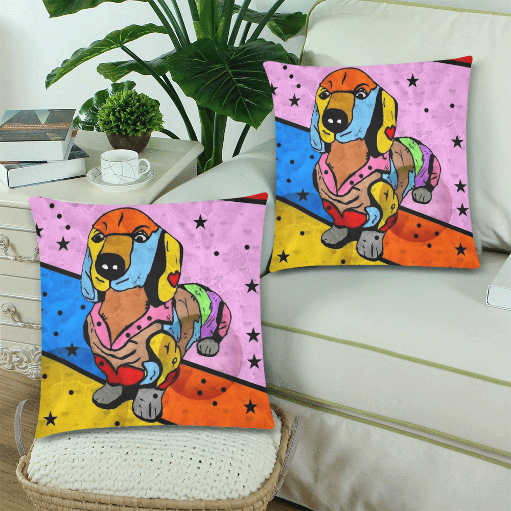Dachshund Popart by Nico Bielow Custom Zippered Pillow Cases 18"x 18" (Twin Sides) (Set of 2)