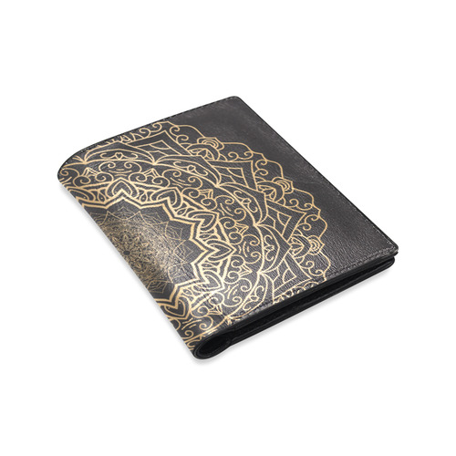 Black and Gold Mandala Art deco Sacred Geometry Men's Leather Wallet (Model 1612)