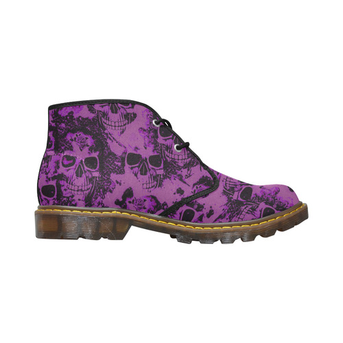 cloudy Skulls black purple by JamColors Women's Canvas Chukka Boots (Model 2402-1)