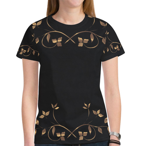 Womens T-shirt Gold Leaves by Tell3People New All Over Print T-shirt for Women (Model T45)
