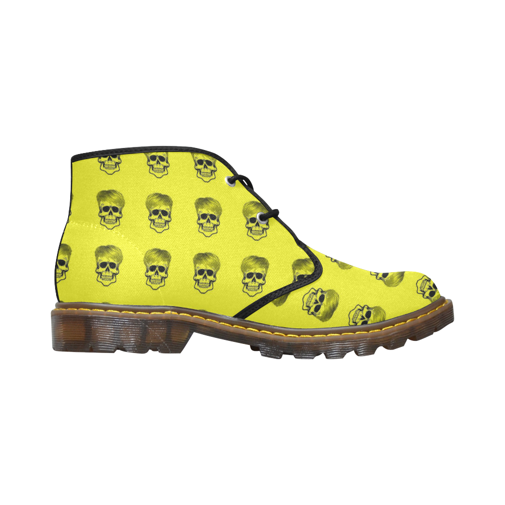 Funny Skull Pattern, yellow Women's Canvas Chukka Boots (Model 2402-1)