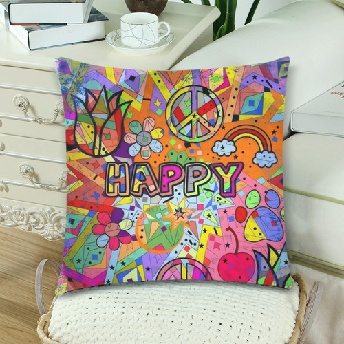 Happy Popart by Nico Bielow Custom Zippered Pillow Cases 18"x 18" (Twin Sides) (Set of 2)