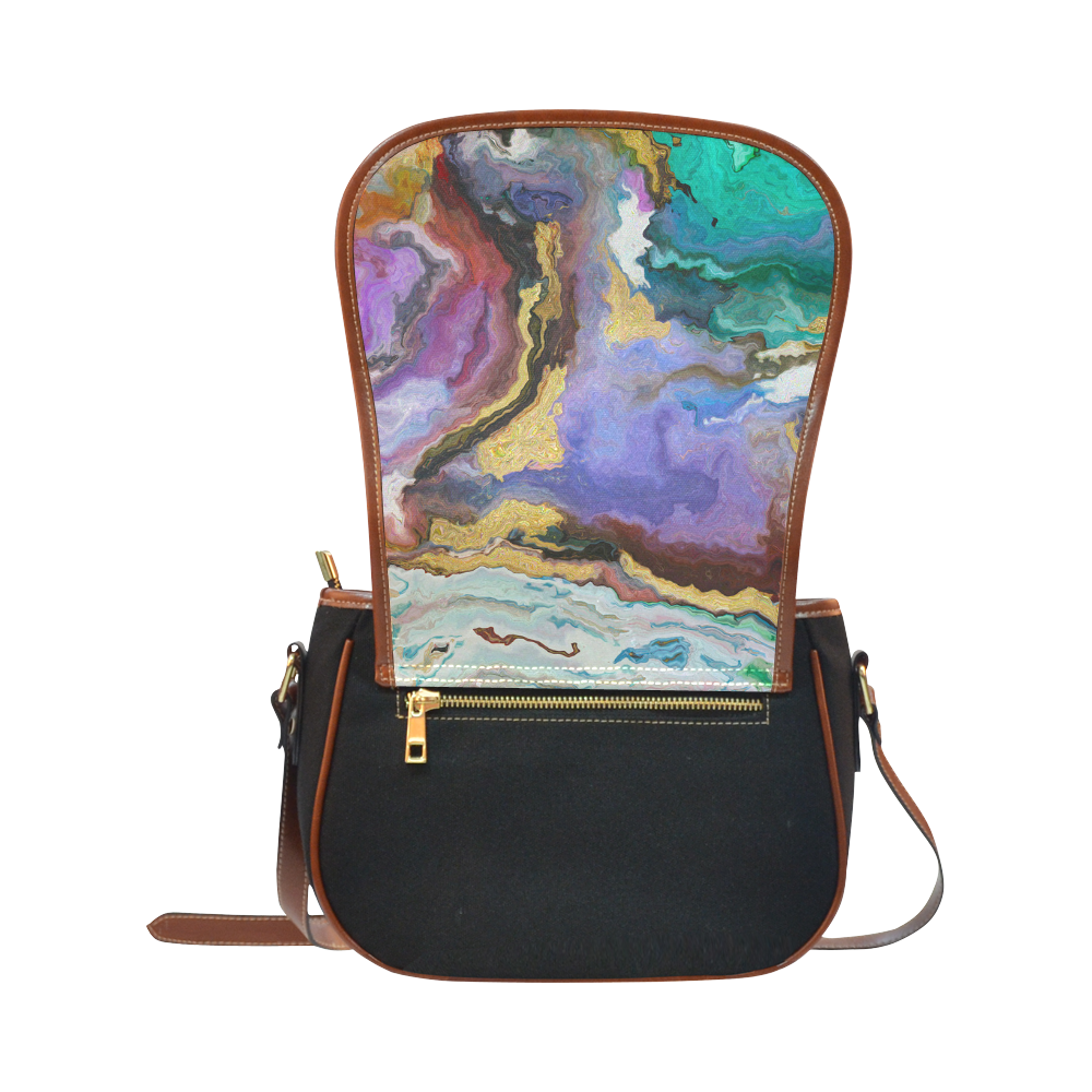 colorful marble Saddle Bag/Small (Model 1649)(Flap Customization)