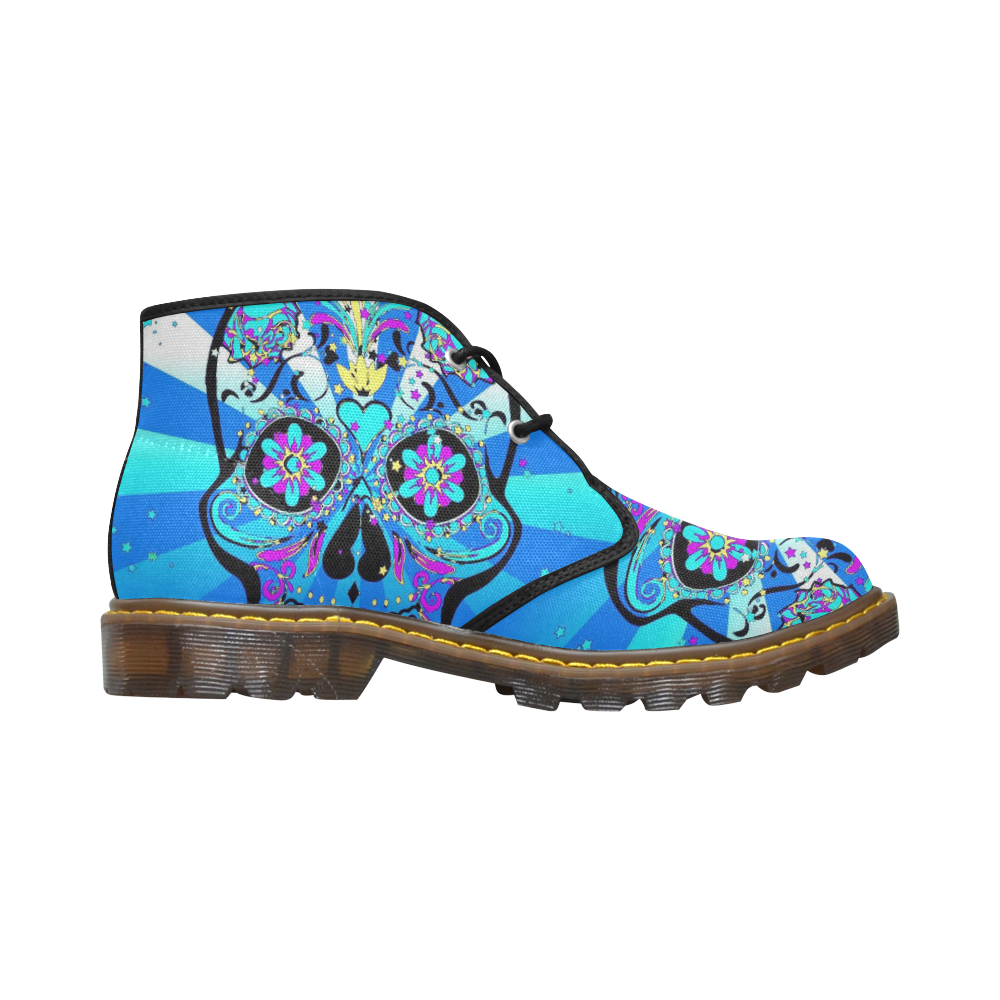 psychedelic Pop Skull 317B by JamColors Women's Canvas Chukka Boots/Large Size (Model 2402-1)