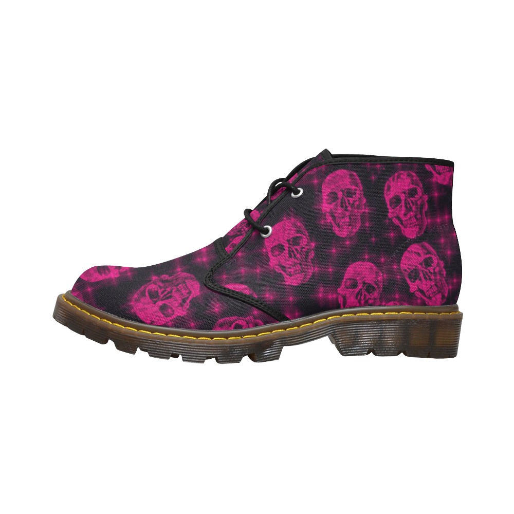 sparkling glitter skulls pink by JamColors Women's Canvas Chukka Boots/Large Size (Model 2402-1)