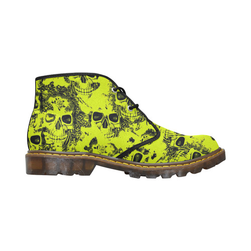 cloudy Skulls black yellow by JamColors Women's Canvas Chukka Boots (Model 2402-1)