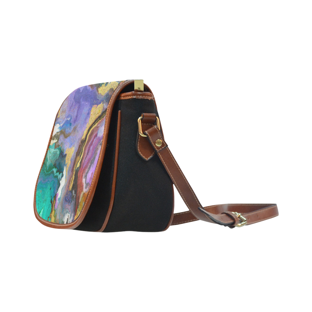 colorful marble Saddle Bag/Small (Model 1649)(Flap Customization)