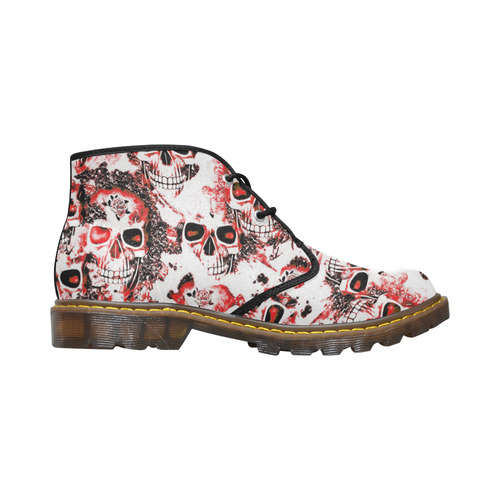 cloudy Skulls white red by JamColors Women's Canvas Chukka Boots (Model 2402-1)