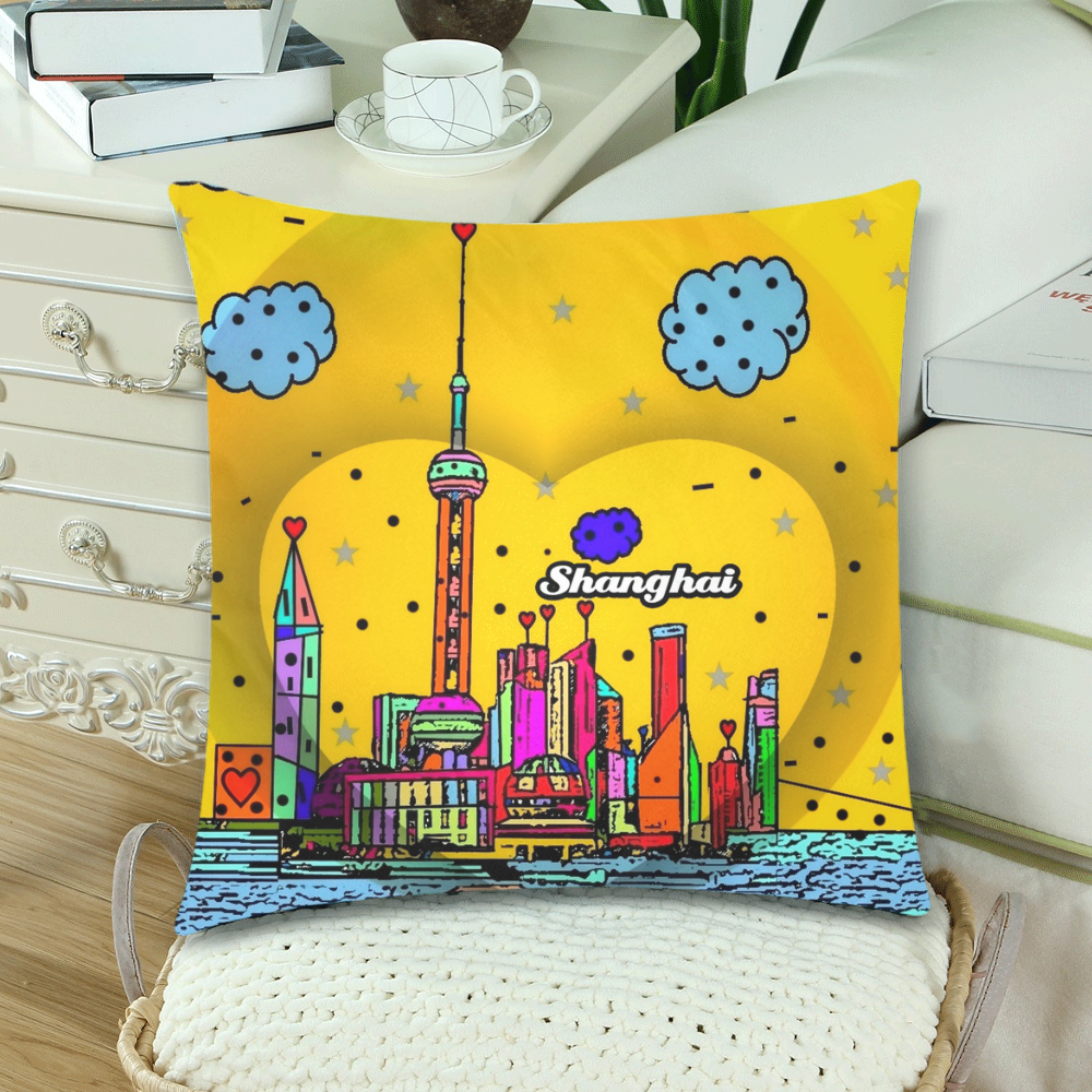 Shanghai Popart by Nico Bielow Custom Zippered Pillow Cases 18"x 18" (Twin Sides) (Set of 2)