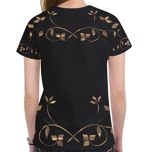 Womens T-shirt Gold Leaves by Tell3People New All Over Print T-shirt for Women (Model T45)