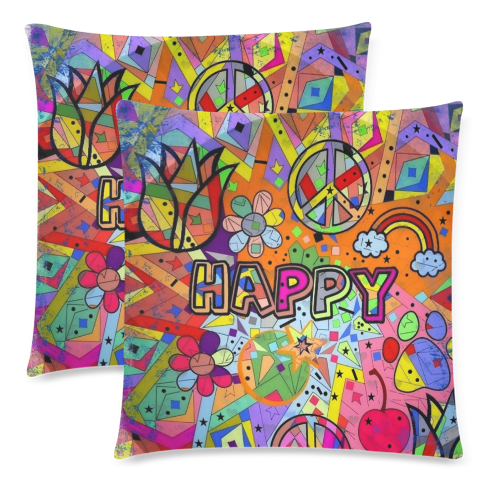 Happy Popart by Nico Bielow Custom Zippered Pillow Cases 18"x 18" (Twin Sides) (Set of 2)