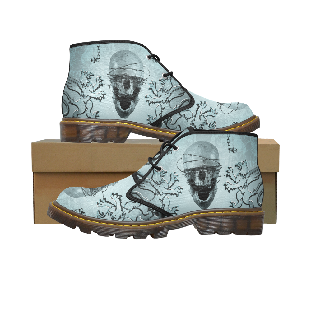 Scary skull with lion Women's Canvas Chukka Boots/Large Size (Model 2402-1)