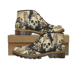 Awesome skull with crow Women's Canvas Chukka Boots/Large Size (Model 2402-1)
