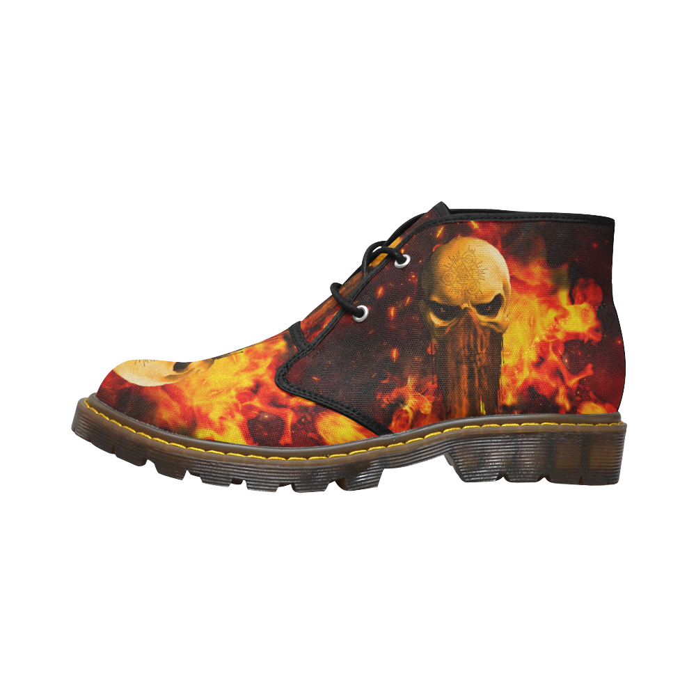 Amazing skull with fire Women's Canvas Chukka Boots/Large Size (Model 2402-1)