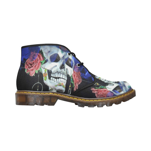 Sugar Skull and Roses Men's Canvas Chukka Boots (Model 2402-1)