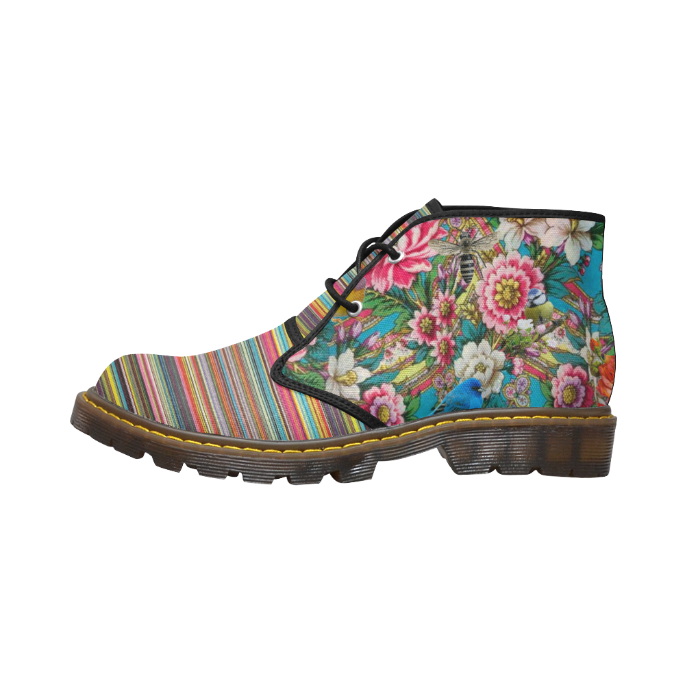 Russian Birdforest and Stripes Women's Canvas Chukka Boots (Model 2402-1)