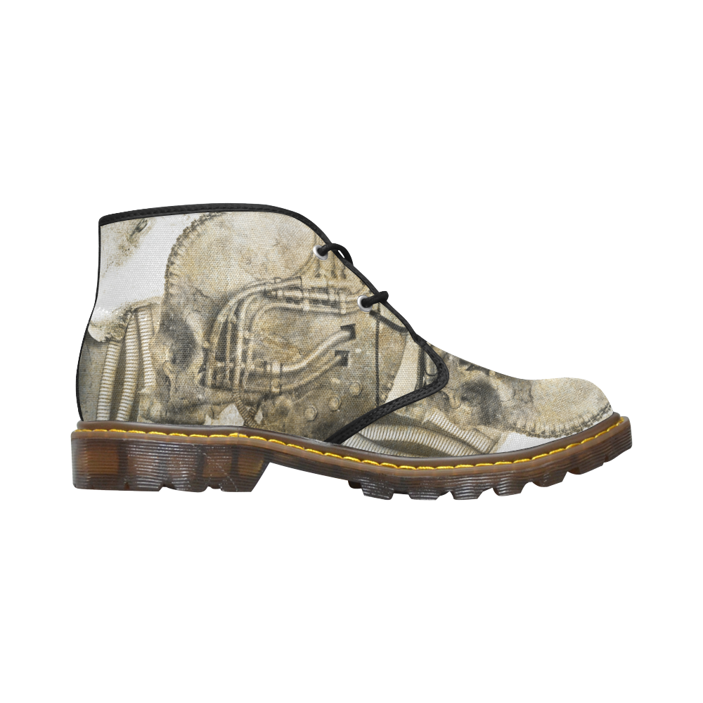 Awesome technical skull, vintage design Women's Canvas Chukka Boots/Large Size (Model 2402-1)