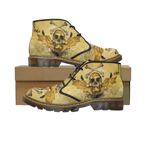 Awesome skull in golden colors Women's Canvas Chukka Boots/Large Size (Model 2402-1)