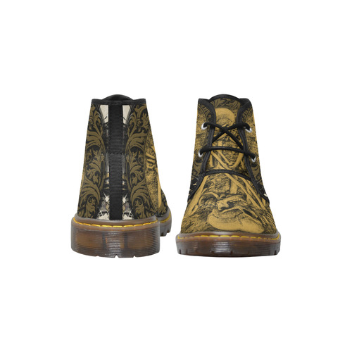 The skeleton in a round button with flowers Women's Canvas Chukka Boots/Large Size (Model 2402-1)