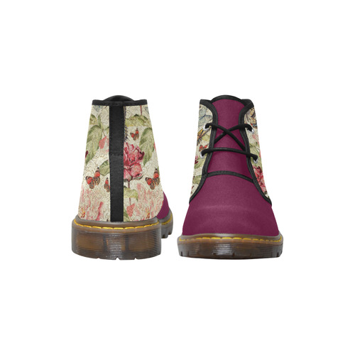 Watercolor Vintage Flowers Butterflies Lace 1 Women's Canvas Chukka Boots (Model 2402-1)