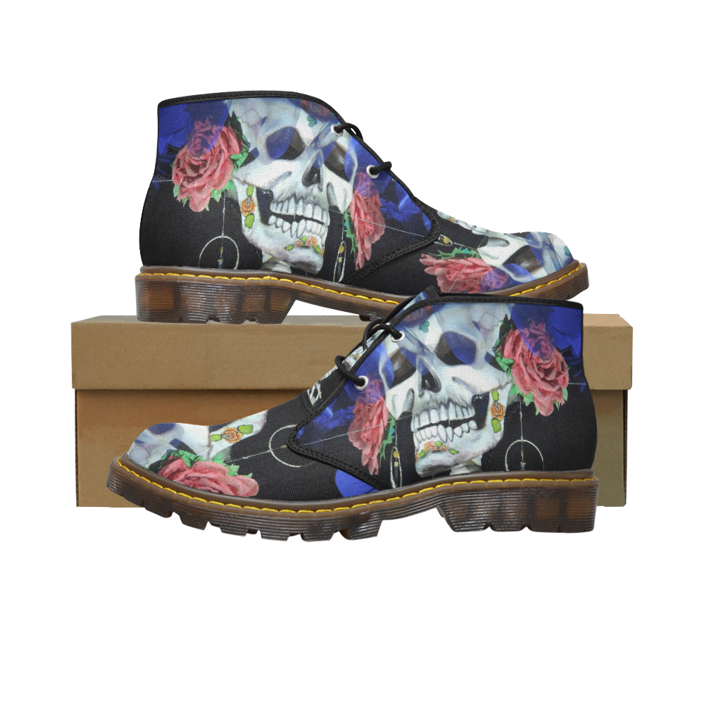 Sugar Skull and Roses Men's Canvas Chukka Boots (Model 2402-1)