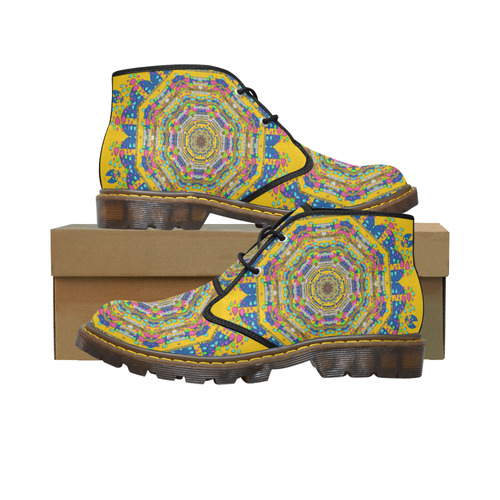 Happy fantasy earth mandala Women's Canvas Chukka Boots/Large Size (Model 2402-1)