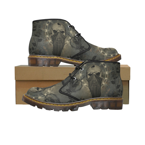 The creepy skull with spider Women's Canvas Chukka Boots/Large Size (Model 2402-1)