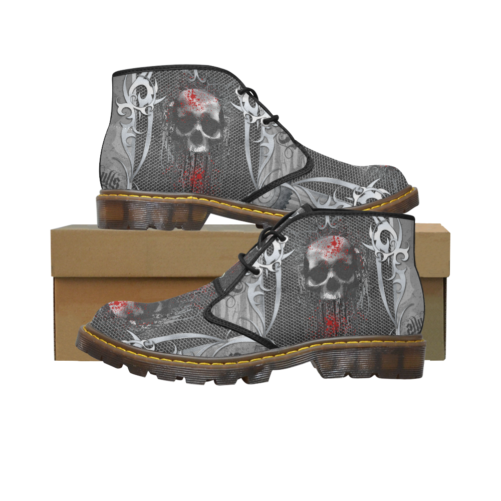 Awesome skull on metal design Women's Canvas Chukka Boots (Model 2402-1)