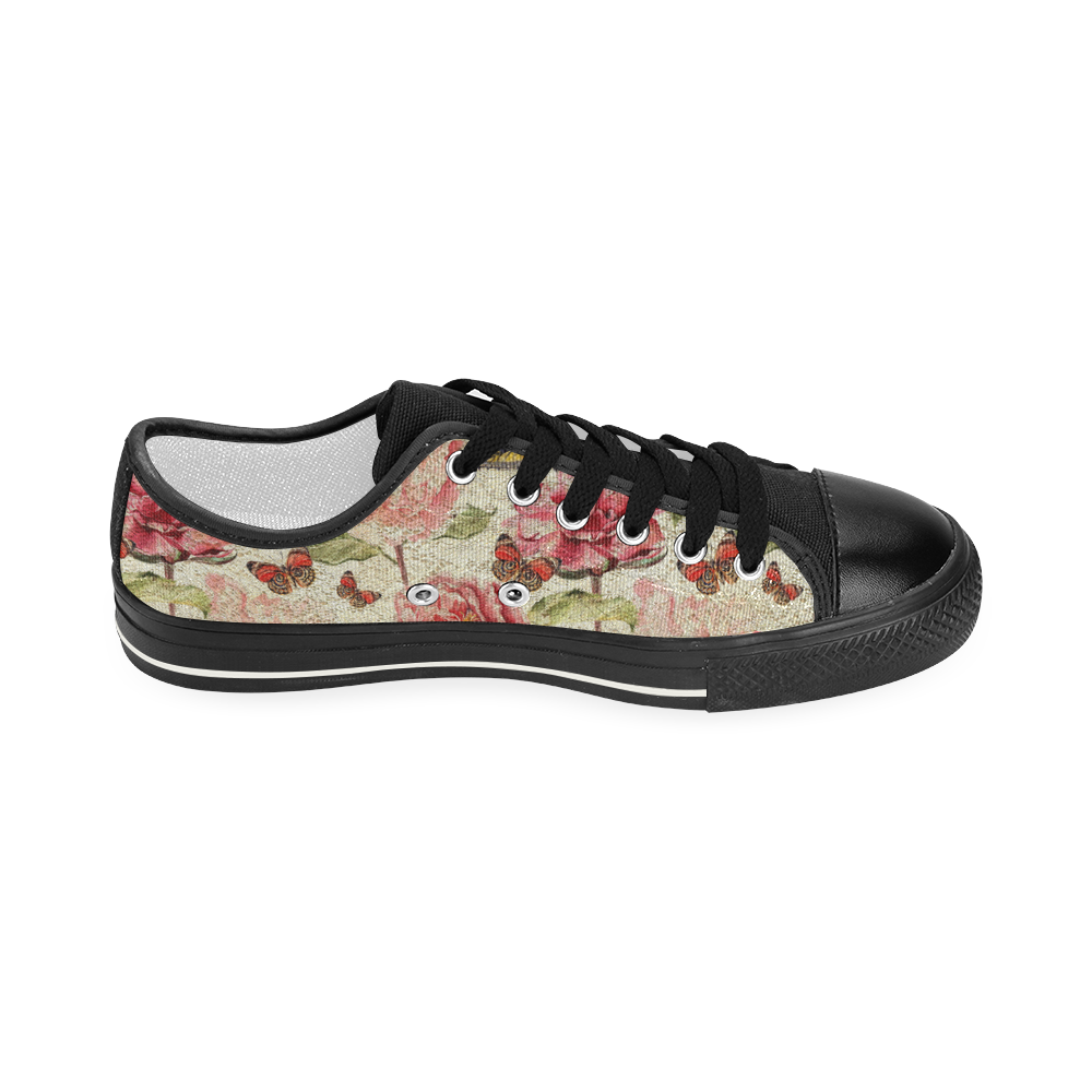 Watercolor Vintage Flowers Butterflies Lace 1 Women's Classic Canvas Shoes (Model 018)