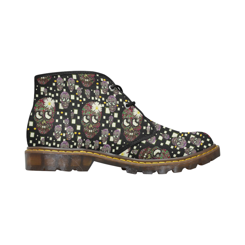 Floral skulls with sugar on Men's Canvas Chukka Boots (Model 2402-1)