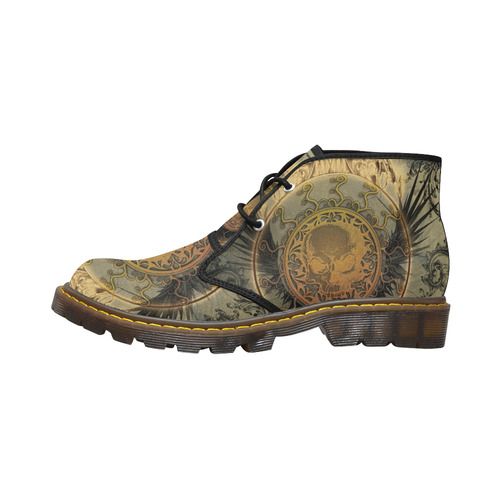 Awesome skulls on round button Women's Canvas Chukka Boots/Large Size (Model 2402-1)