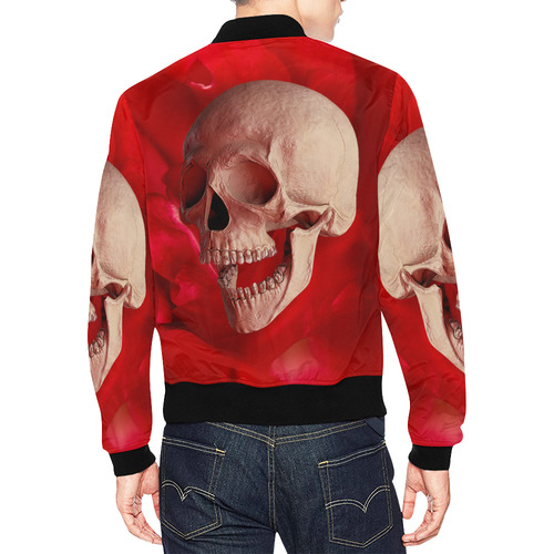 Funny Skull and Red Rose All Over Print Bomber Jacket for Men (Model H19)